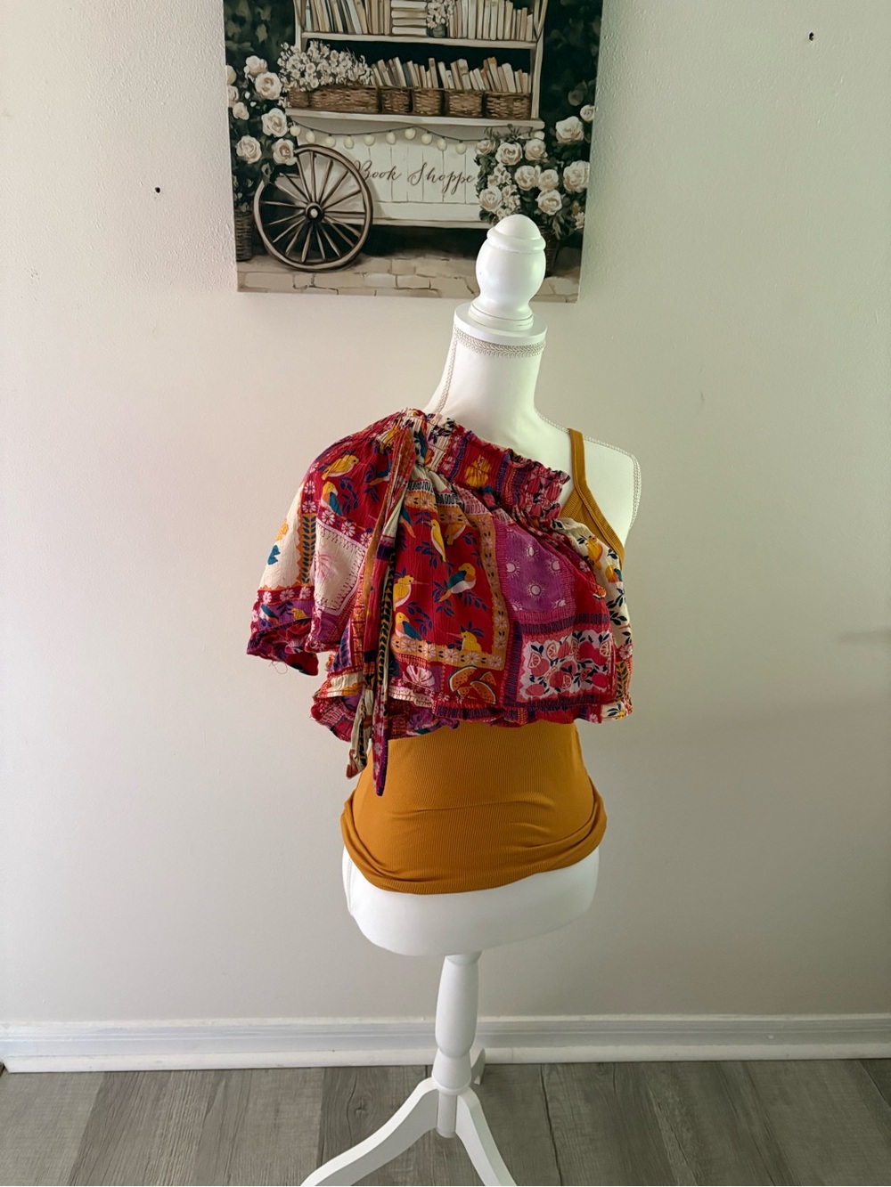 Ribbed (long) tank with flowy multi colored shorts